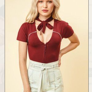 GarmentoryCamp Collection Maroon Brooke 1970s Bodysuit Size Medium Festival Wear